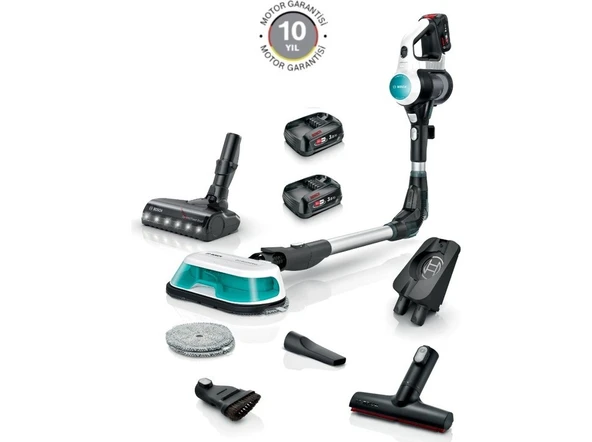Bosch Islak Kuru Kullanım Döner Paspaslı Çift Bataryalı 2'si 1 arada Süpürme ve Silme Unlimited 7 ProHygienic Aqua Beyaz 80dk Çalışma Süresi 10YIL Motor Gar ürün görseli 1