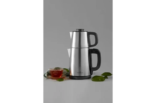 Karaca Tea Break Inox Siyah Çelik Su Isıtıcı & Çay Makinesi + Luciole Lambader Hediye ürün görseli 1