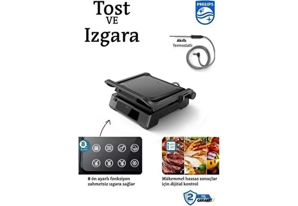 Philips 7000 Serisi Izgara ve Döküm Plakalı Tost Makinesi Mükemmel Hassas Ayarlar Için Dijital Kontrol ürün görseli 1