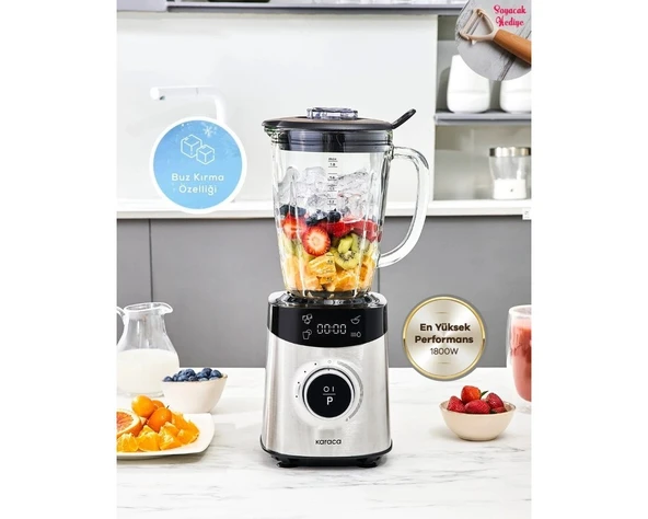Karaca 1800W Yüksek Güçlü Inox Gövdeli Buz Kırıcı 1,8lt Ultra Geniş Cam Hazne Dijital Ekranlı Smoothie Blen ürün görseli 1