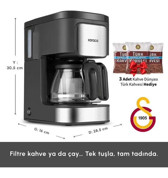 Karaca Paslanmaz Çelik Detaylı Filtre Kahve ve Çay Makinesi Inox Just Coffee Aroma 2 In 1 ürün görseli 1