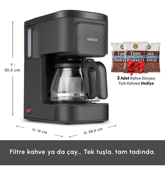 Karaca 2si 1 Arada Filtre Kahve ve Çay Demleme Makinesi Space Grey Just Coffee Aroma ürün görseli 1