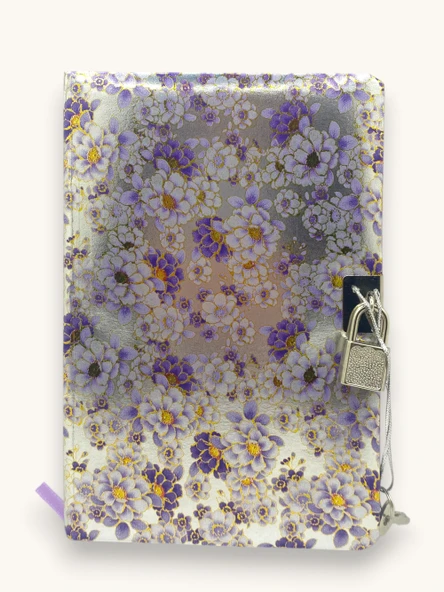 Parlak Çiçekler Hatıra Defteri (Günlük) Kilitli Defter 80 yaprak -Mor ürün görseli 1