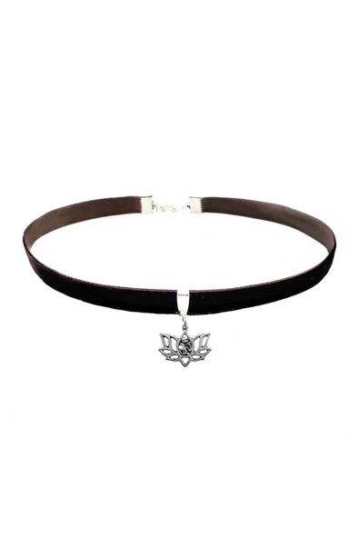 Kahverengi Kadife Lotus Çiçeği Choker Kolye ürün görseli 1