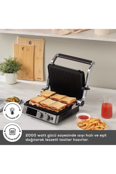 Karaca Izgara Ve Tost Makinesi 2 Ürün 1 Arada Digital Inox 6 Dilim Tost Makinesi 2000w ürün görseli 1