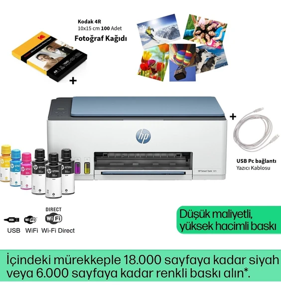 HP Smart Tank Kablosuz Renkli Tanklı Yazıcı Baskı Tarama Fotokopi Wi-Fi Airprint Destekli Mürekkep Püskürtmeli Çok Fonksiyonlu Ekonomik Akıllı Yazıcı ürün görseli 1