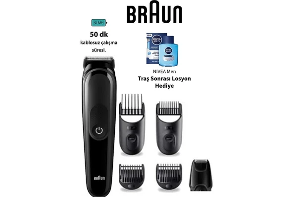 Braun Erkek Bakım Seti – 6’sı 1 Arada Saç, Sakal ve Vücut Şekillendirme Kiti+Losyon ürün görseli 1