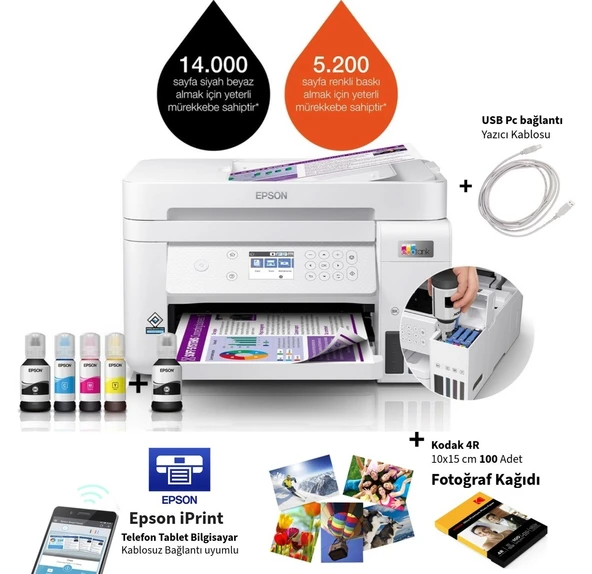 Epson Renkli Tanklı Yazıcı Otomatik Çift Taraflı Baskı Adf Otomatik Belge Besleyici Wi-Fi Ethernet USB Bağlantılı Çok Fonksiyonlu Profesyonel Ofis Tipi Yazı ürün görseli 1