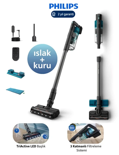 Philips 6000 Serisi Dikey Süpürge XC6553 Islak & Kuru Süpürme Zemin Tipini Algılayan Akıllı Başlık ürün görseli 1