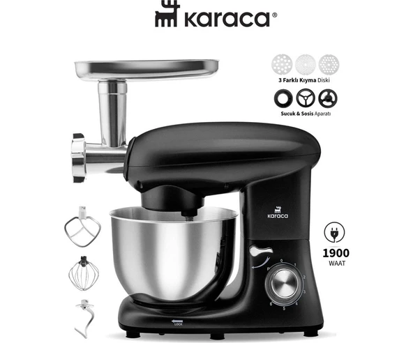 Karaca 1900W 5,5 Litre Çırpma Karıştırma, Yoğurma Kıyma ve Hamur Yoğurma Makinesi & Mutfak Şefi ürün görseli 1