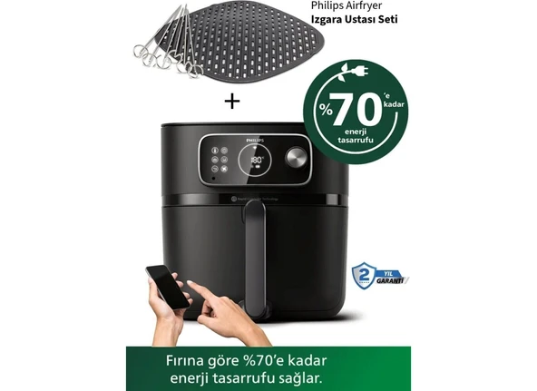 Philips Homeıd Desteğiyle 7 Kişilik 8,3l Kapasite Uzaktan Yemek Pişirme 2kg 7000 Serisi Airfry & Fritöz + Şiş Izgara Seti ürün görseli 1