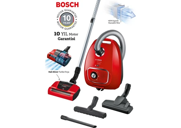 Bosch Turbo Halı Döver ve Evcil Hayvan Başlıklı Serie 4 Toz Torbalı Süpürge Almanya’da Üretilen Bosch Motor Teknolojisi ile Yüksek Performans ürün görseli 1