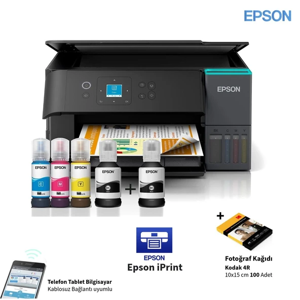 Epson Çok Fonksiyonlu Renkli Tanklı Wi-Fi Yazıcı Çift Yönlü Baskı Tarama Kopyalama Özellikli USB Bağlantı Destekli Enerji Tasarruflu Heat-Free Teknolojili Otomatik Dupleks Akıllı Yazıcı ürün görseli 1