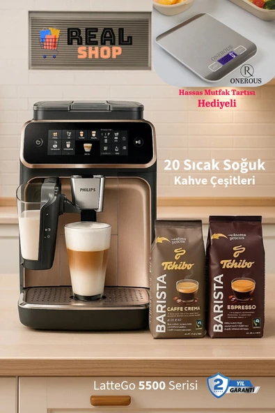 Philips LatteGO 20 Sıcak ve Soğuk İçecek Tam Otomatik Espresso Kahve Makinesi EP5544 +1kg kahve ürün görseli 1