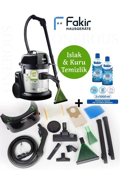 FAKİR 1600WAAT Yüksek Performanslı Islak & Kuru Halı Koltuk Süpürme ve Yıkama Makinesi + 2 LT halı Şampuanı ürün görseli 1