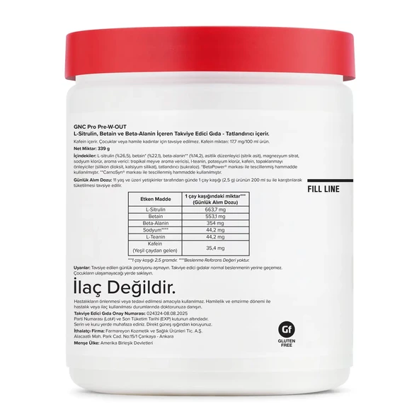 GNC Pro Pre-W-Out – 339 g - Resim 2