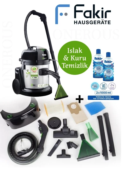 Fakir Yüksek Performanslı Islak & Kuru Halı Koltuk Süpürme ve Yıkama Makinesi + 2Litre Şampuan ürün görseli 1