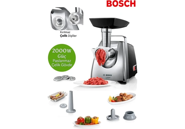 Bosch 2000W Motor Blok Gücü: Yüksek Motor Gücü Sayesinde Üstün Performans Kıyma /sucuk /sosis Makinesi + Mutfak Tartısı ürün görseli 1
