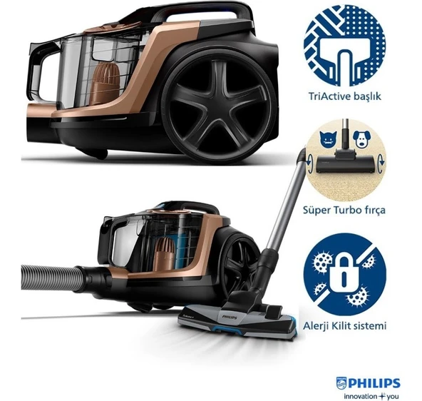 Philips Turbo Başlıklı Süper Toz Toplama Marathon Daily Powercyclone 8 Teknolojisi Yüksek Emiş Gücüne Sahip Torbasız Süpürge XB7151 + Turbo Başlık ürün görseli 1