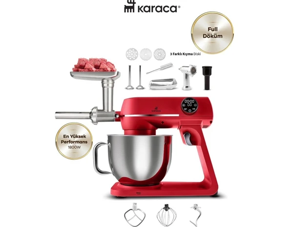 Karaca 1800W Yüksek Güç Ile Kıyma Çek Çırp, Karıştır ve Hamur Yoğur Döküm Gövdeli Mutfak Şefi & Sucuk ve Kıyma Makinesi ürün görseli 1