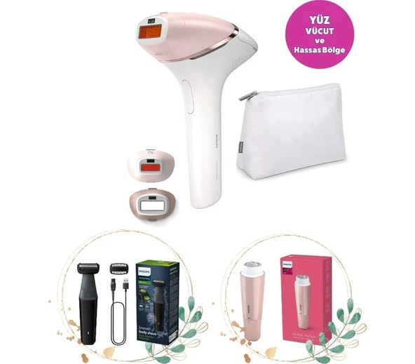 Philips Kablosuz Yüz, Vücüt ve Hassas Bölge Bakım & Akıllı Lazer Epilasyon Seti +Vucüt Traş + Yüz Tüy Temizleme Makinesi ürün görseli 1