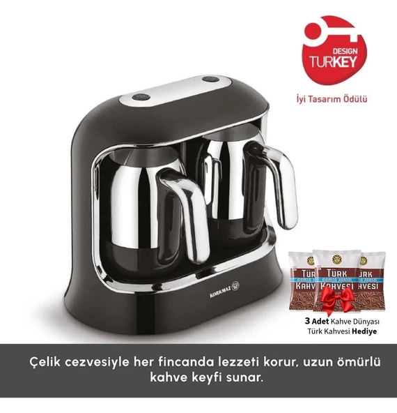 Korkmaz Çiftli Siyah Krom Modern Tasarım Kahve Makinesi Siyah/krom Kahvekolik Twin ürün görseli 1