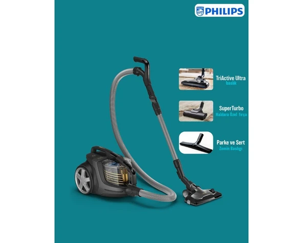 Philips Halı Döver Turbo Fırçalı Kumandalı Marathon Ultimate XB9145 Toz Torbasız Süpürge+ Yedek Hepa Filitre+Lambader Hediyeli ürün görseli 1