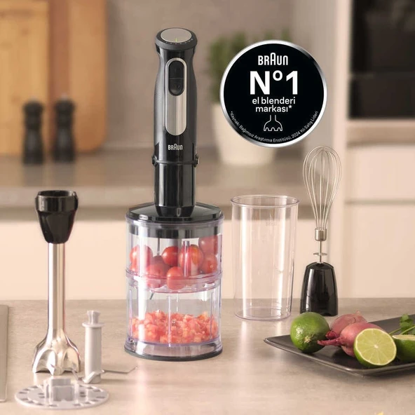 Braun Multiquick 5 Pro MQ55254MBK 1000W El Blender Seti Powerbell Vplus 25 Hız Kademeli Paslanmaz Çelik Siyah ürün görseli 1