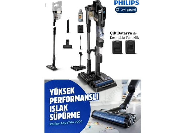 Philips Kendini Temizleyen Yüksek Performanslı 9000 Serisi Aqua Trio Islak & Kuru ve Mop Dikey Süpürge Çift Bataryalı ürün görseli 1