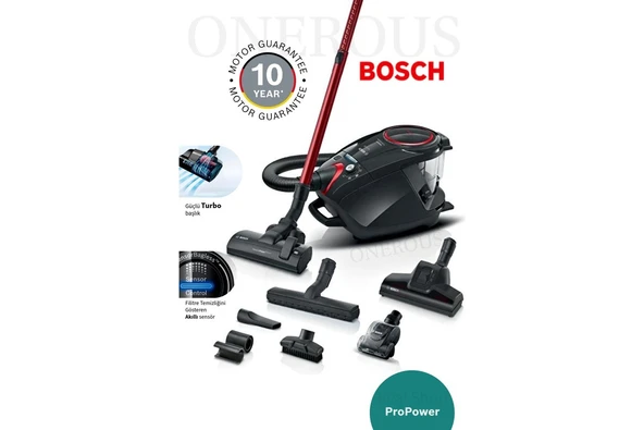 Bosch Ecil Hayvan &turbo Başlık Güçlü Motor, Toz Torbasız Süpürge Hijyenik Temizlik-10 Yıl Motor Garantili Yüksek Kaliteli Toz Torbasız Hazneli Süpürge ürün görseli 1