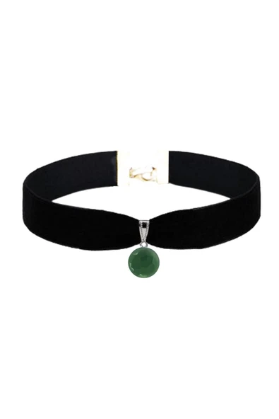 Yeşim Taşı Doğal Taş Kadın Siyah Kadife Choker Kolye ürün görseli 1
