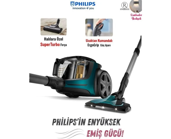 Philips Marathon Otomatik Açılma/kapanma Özellikli Powercyclone 10 Yüksek Emiş Gücü Triactive+Led, Başlıklı Premium Süpürge+Turbo Başlık ve Yedek Hepa Filtre ürün görseli 1