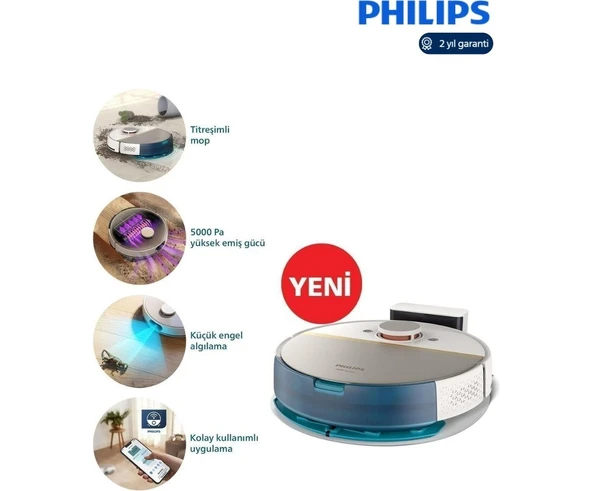 Philips Titreşimli Paspas,ultra Yüksek Emiş Gücü Aqua Islak ve Kuru 7000 Serisi Temizlik Robotu 180DK Kadar Temizlik, 5000 Pa Emiş Gücü, Ulaşılması Zor Alanla ürün görseli 1