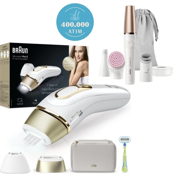 Braun Yüz,vucüt ve Hassas Bölge Expert Pro 5, Evde Braun Tüy Alma 2 Başlık Kadın & Erkek Lazer Epilasyon Cihazı ve Bakım Seti, Çanta, Venus Tıraş Makinesi-H ürün görseli 1