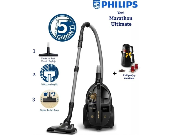 Philips Marathon Güçlü Elektrikli Süpürge | Toz Torbasız, Enerji Tasarruflu | Hepa Filtre ve Yüksek Performanslı Temizlik Deneyimi ürün görseli 1