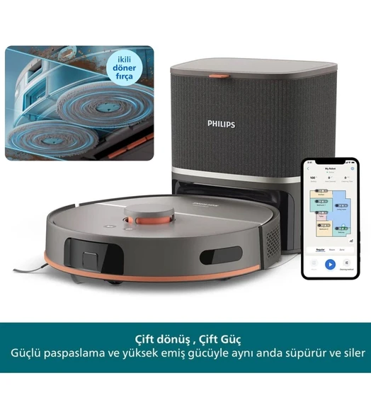 Philips 10000Pa Çift Döner Mop Otomatik Toz Boşaltma İstasyonlu Akıllı Robot Süpürge ürün görseli 1