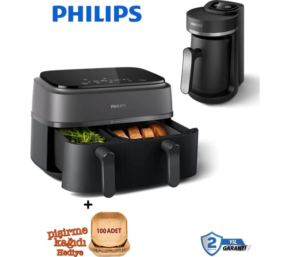 Philips %90’a Kadar Daha Az Yağ ile Sağlıklı Kızartma Çift Hazneli Büyük Hacim – 6+3 Litre Hacim 3000 Serisi Çift Hazneli Airfryer & Fritöz + Philips Türk Kah ürün görseli 1