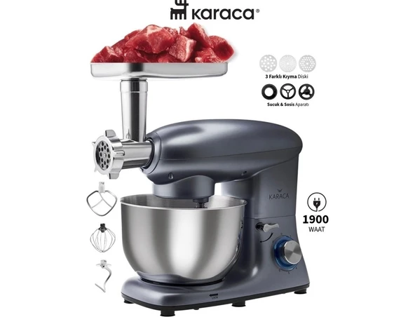 Karaca 1900W 5,5 Litre Çırpma Karıştırma, Yoğurma Kıyma ve Hamur Yoğurma Makinesi & Mutfak Şefi ürün görseli 1