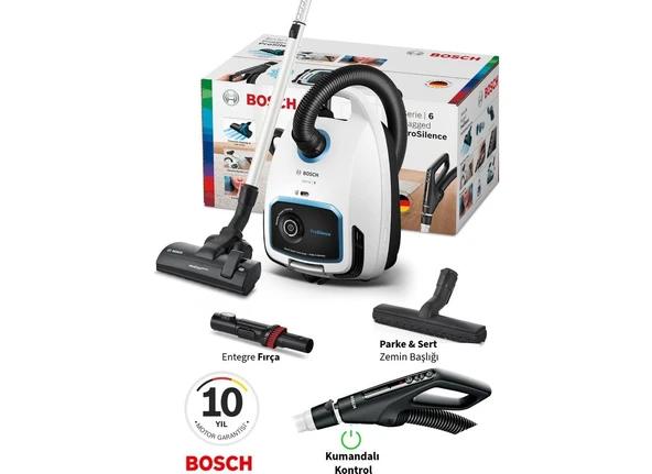 Bosch Serie 6 Yüksek Performanslı Kumandalı Kontrollü Toz Torbalı Süpürge ,tüm Yüzeylerde Etkili Performans 10 Yıl Motor Garantili ürün görseli 1