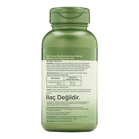 GNC Herbal Plus Rhodiola Extract - 100 Kapsül - Resim 2
