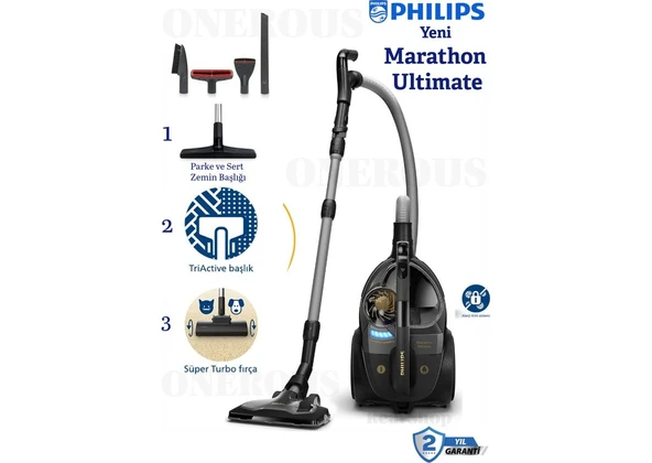 Philips Marathon Ultimate Elektrikli Süpürge | Toz Torbasız, Sessiz ve Güçlü | Hepa Filtre ile Derinlemesine Temizlik ve Kolay Kullanım ürün görseli 1