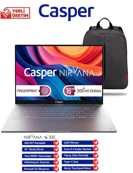 Casper Nirvana S100 Intel Core i7 13620H 16GB 1TB SSD W11 16" Taşınabilir Bilgisayar S100.1362-BF00X-G-F ürün görseli 1