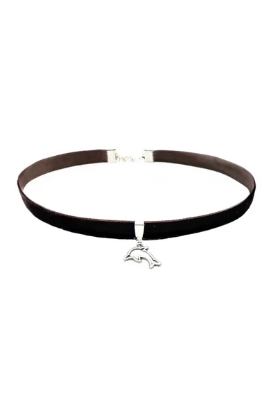 Kahverengi Kadife Kadın Yunus Balığı Choker ürün görseli 1