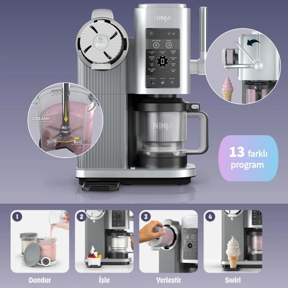 Ninja Çok Fonksiyonlu Soft Serve Dondurma Yapma Cihazı - LED Ekran Re-Spin Programlı Vegan Keto Frozen Yoğurt Sorbe Milkshake Profesyonel ürün görseli 1