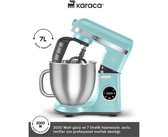 Karaca 2000W Yüksek Güçlü ve 7 Litrelik Büyük Hazneli Dijital Ekranlı Çırpma, Karıştırma ve Hamur Yoğurma Makinesi & Mutfak Şefi + Hassas Mutfak Tartı ürün görseli 1