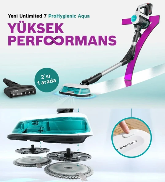 Bosch Unlimited 7 ProHygienic Aqua Islak ve Kuru Silme Özellikli Şarjlı Dikey Süpürge BCS71HYG1 ürün görseli 1