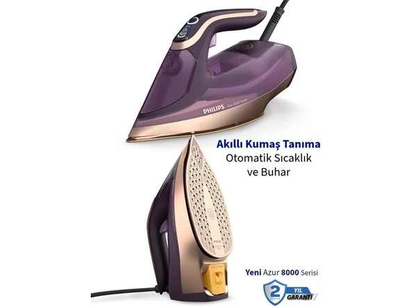 Philips Azur 8000 Serisi Buharlı Ütü Optimaltemp Teknolojisi ile Kumaşa Göre Isı Ayarı – 3000W 260G Şok Buhar•dikey Buhar Fonksiyonu+ Şarjlı Hav Yün Temizleyi ürün görseli 1