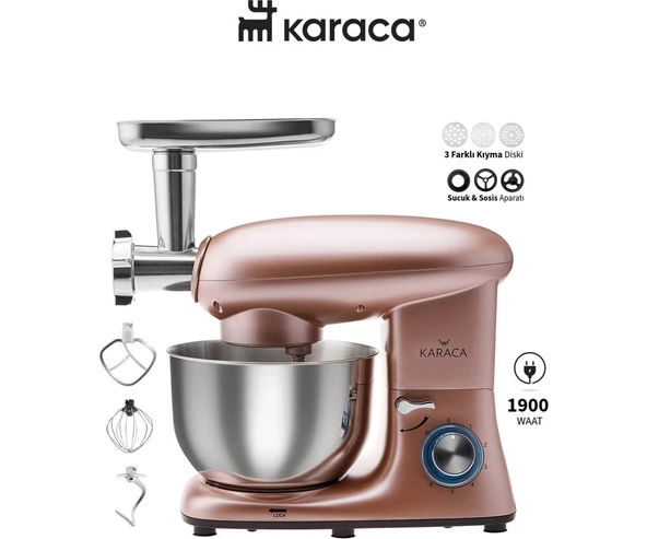 Karaca 1900W 5,5 Litre Çırpma Karıştırma, Yoğurma Kıyma ve Hamur Yoğurma Makinesi & Mutfak Şefi ürün görseli 1