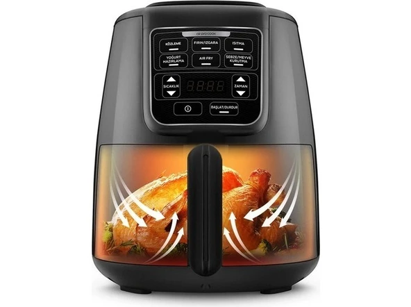 Karaca Less Fat Technology ile Ev Yoğurdu, Fırın/ızgara, Isıtma, Sebze ve Meyve Kurutan Smart Sensorlü Easy Wash Tech Airfryer 1550W ürün görseli 1