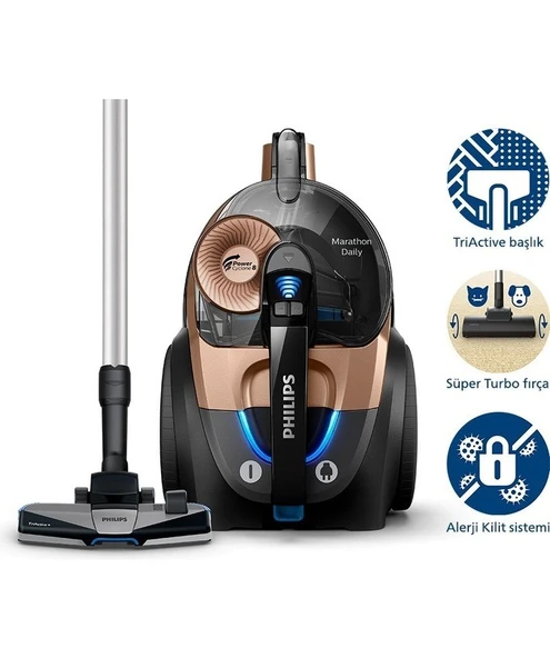 Philips Çift Başlıklı ve Turbo Fırça Yüksek Emiş Gücüne Sahip Toz torbasız Süpürge 900W ^^Özel Lambader Hediyeli^^ ürün görseli 1